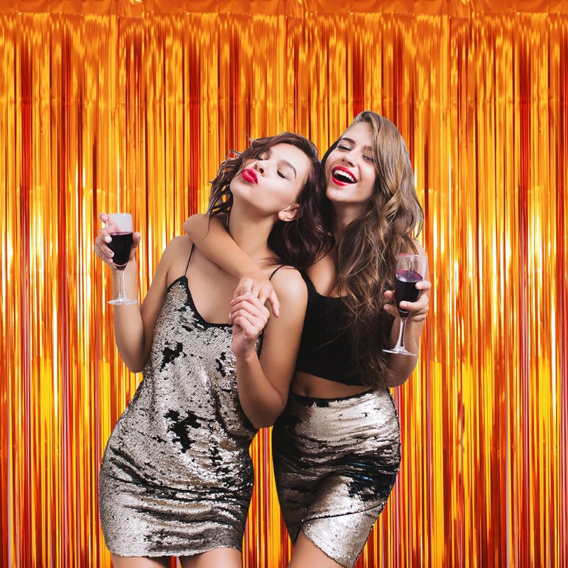 GOER 3.2 ft x 8.2 ft Metallic Tinsel Foil Fringe Curtains Party Photo Backdrop Party Streamers for Birthday,Graduation,New Year Eve Decorations Wedding Decor (5 Packs,Orange) - Image 4